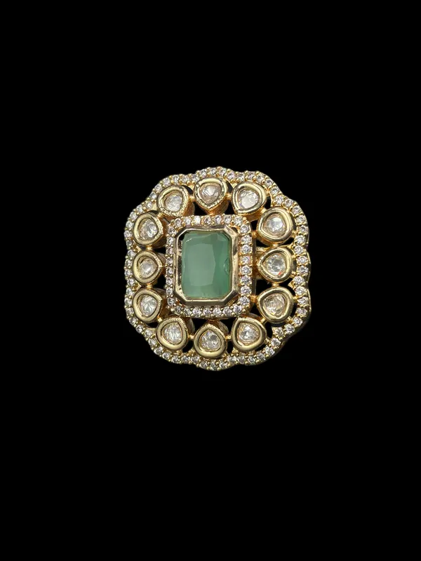 Kundan_Polki_Double_Halo_Cushion_Statement_Ring_-_Mint_Green_|_K_Gold