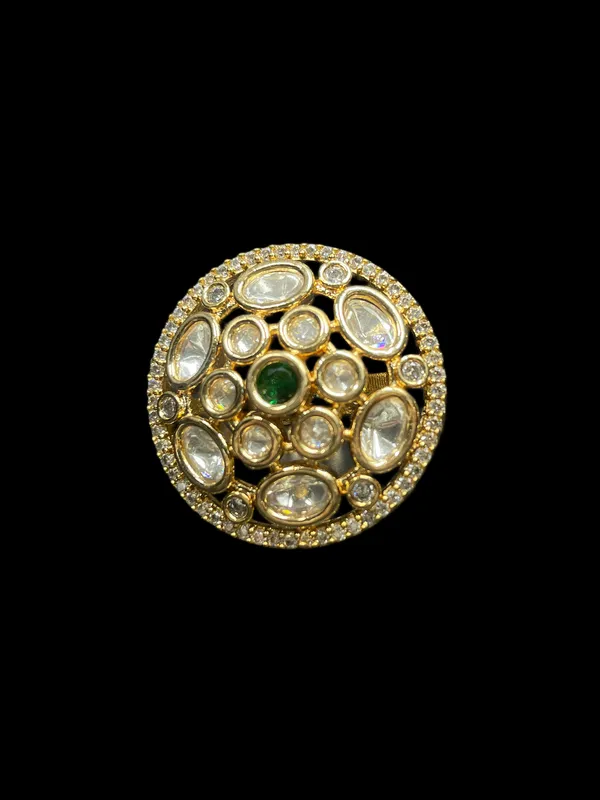 Kundan_Polki_Oval_Dome_Cluster_Cocktail_Ring_-_Emerald_Green_|_K_Gold