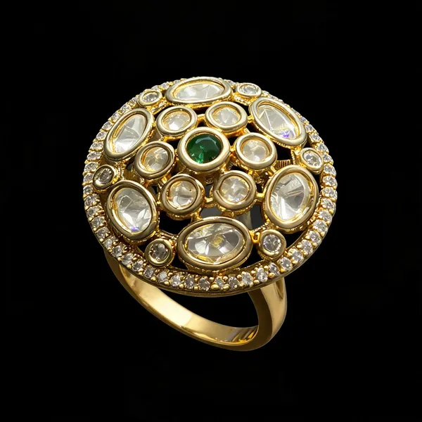 Kundan_Polki_Oval_Dome_Cluster_Cocktail_Ring_-_Emerald_Green_|_K_Gold