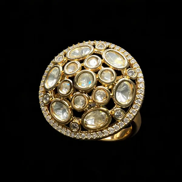 Kundan_Polki_Oval_Dome_Cluster_Cocktail_Ring_-_White_|_K_Gold