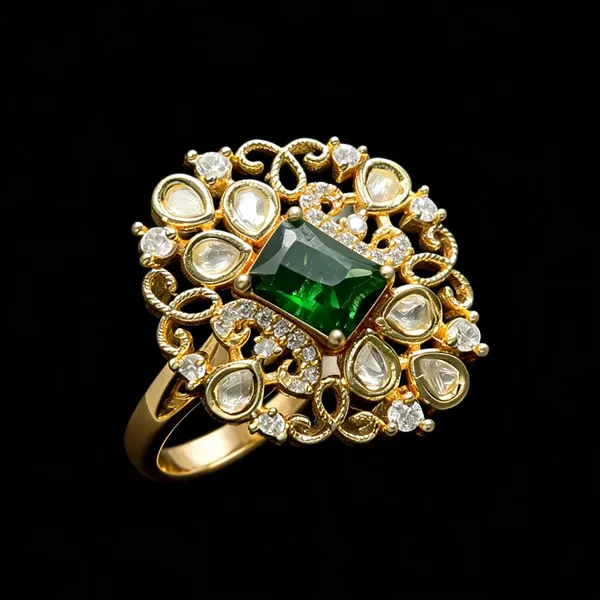 Kundan_Polki_Teardrop_Filigree_Scroll_Cocktail_Ring_-_White_|_K_Gold