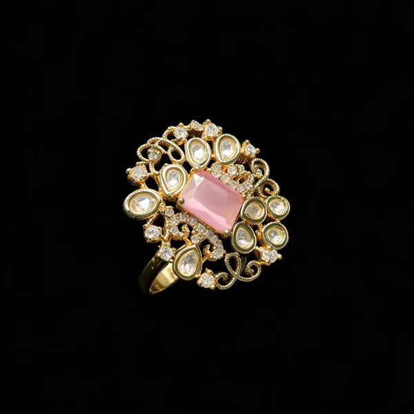 Kundan_Polki_Teardrop_Filigree_Scroll_Cocktail_Ring_-_White_|_K_Gold