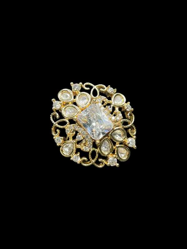Kundan_Polki_Teardrop_Filigree_Scroll_Cocktail_Ring_-_White_|_K_Gold