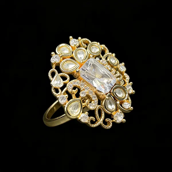 Kundan_Polki_Teardrop_Filigree_Scroll_Cocktail_Ring_-_White_|_K_Gold