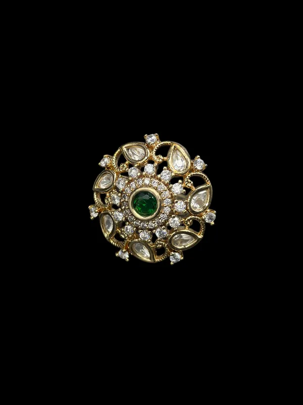 Kundan_Polki_Open_Lace_Floral_Cocktail_Ring_-_Emerald_Green_|_K_Gold