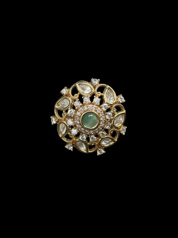 Kundan_Polki_Open_Lace_Floral_Cocktail_Ring_-_Mint_Green_|_K_Gold