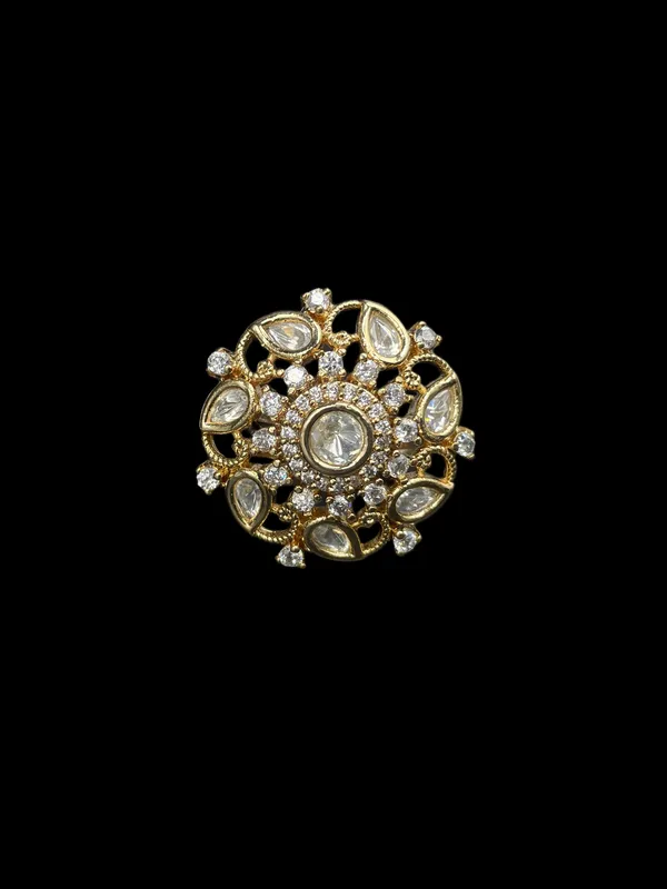 Kundan_Polki_Open_Lace_Floral_Cocktail_Ring_-_White_|_K_Gold