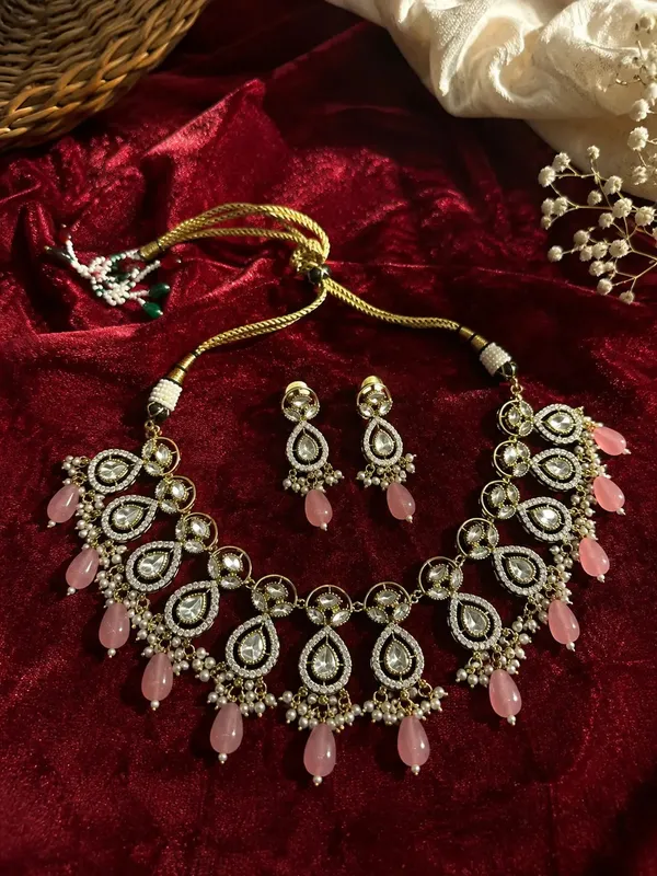 Kundan_Polki_Double_Teardrop_Orbit_Pearl_Drop_Necklace_Set_|_Mehendi_Gold