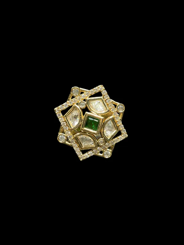 Kundan_Polki_Ad_Star_Frame_Geometric_Cocktail_Ring_-_Emerald_Green_|_K_Gold