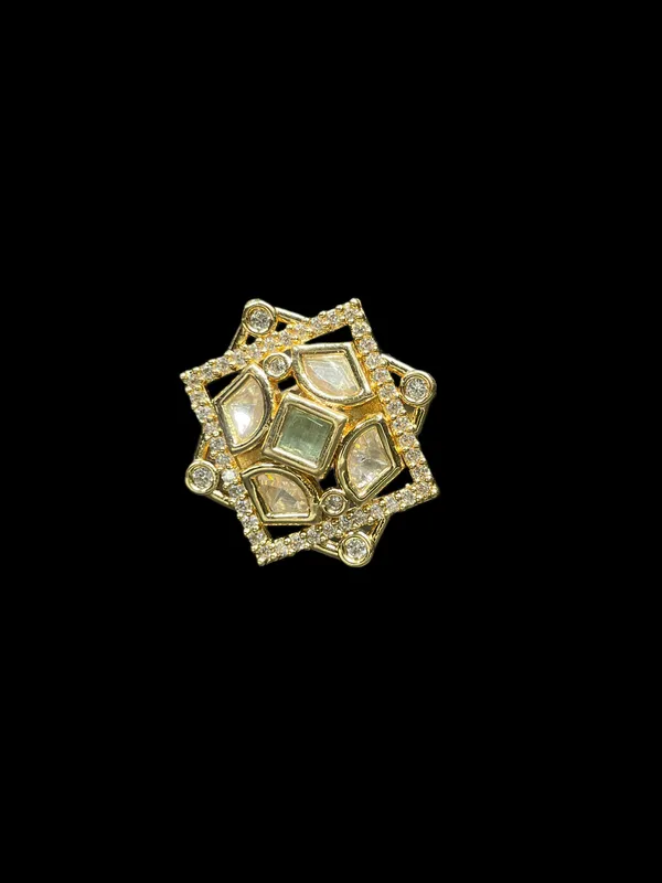 Kundan_Polki_Ad_Star_Frame_Geometric_Cocktail_Ring_-_Mint_Green_|_K_Gold
