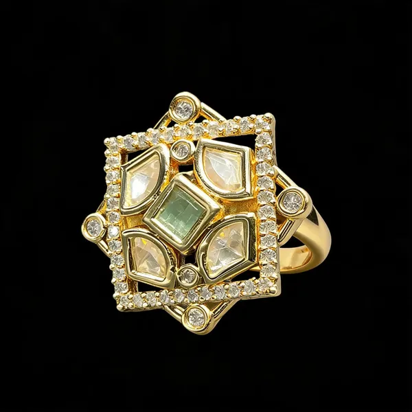 Kundan_Polki_Ad_Star_Frame_Geometric_Cocktail_Ring_-_Mint_Green_|_K_Gold