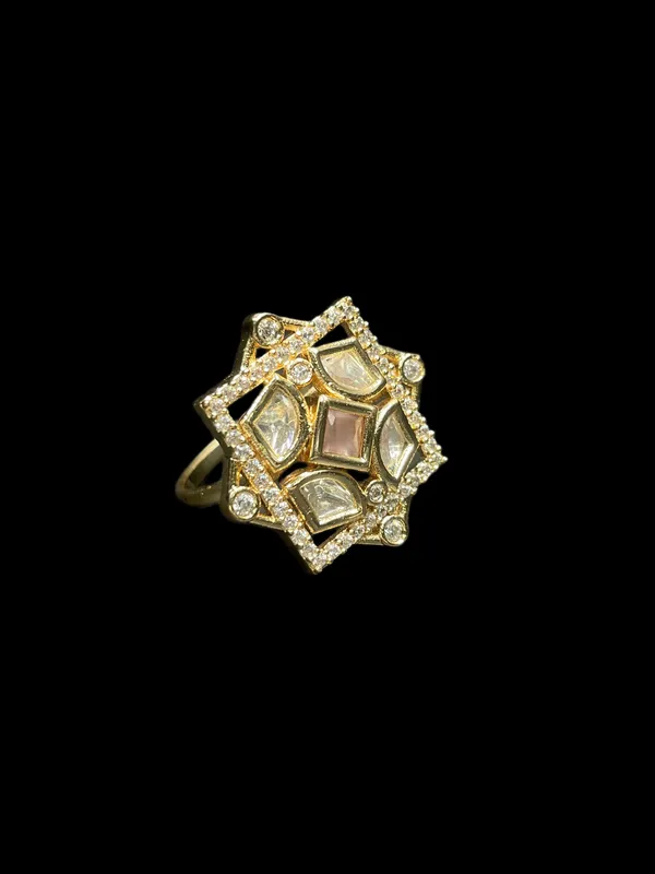 Kundan_Polki_Ad_Star_Frame_Geometric_Cocktail_Ring_-_Baby_Pink_|_K_Gold