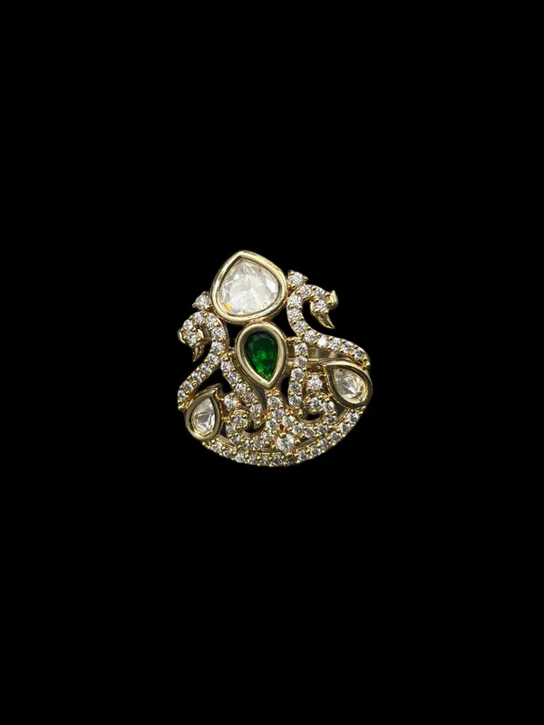 Kundan_Polki_Shield_Crown_Cocktail_Ring_-_Emerald_Green_|_K_Gold
