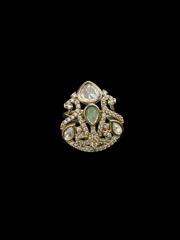Kundan_Polki_Shield_Crown_Cocktail_Ring_-_Mint_Green_|_K_Gold