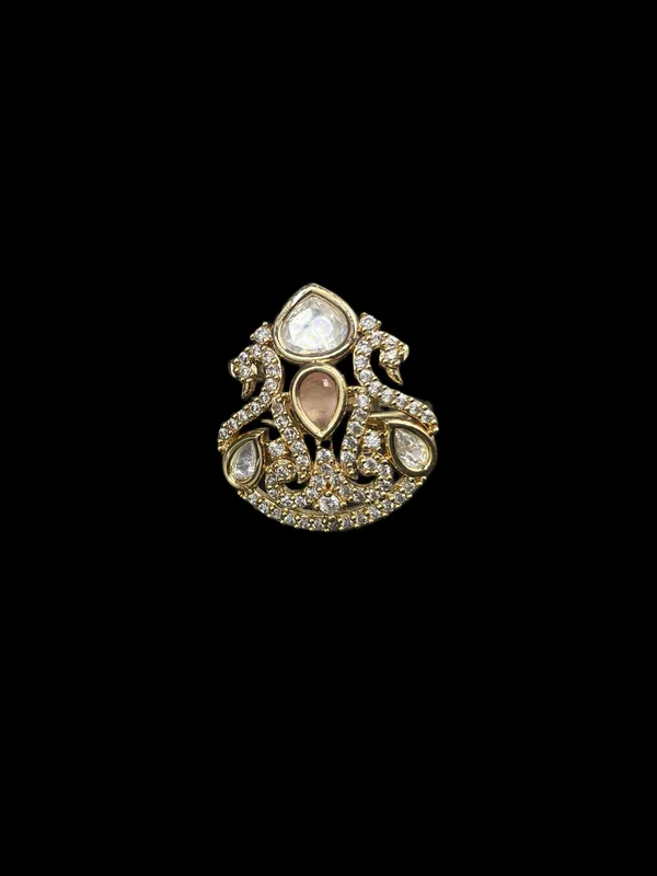Kundan_Polki_Shield_Crown_Cocktail_Ring_-_Baby_Pink_|_K_Gold