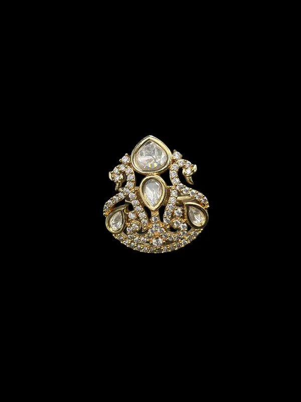 Kundan_Polki_Shield_Crown_Cocktail_Ring_-_White_|_K_Gold