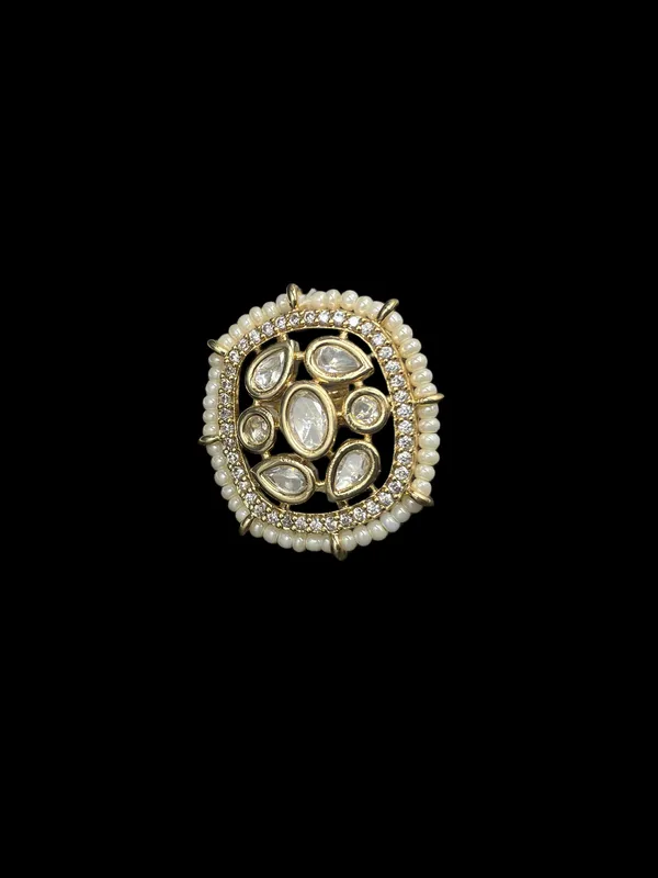 Kundan_Polki_Pearl_Border_Oval_Cocktail_Ring_-_White_|_K_Gold