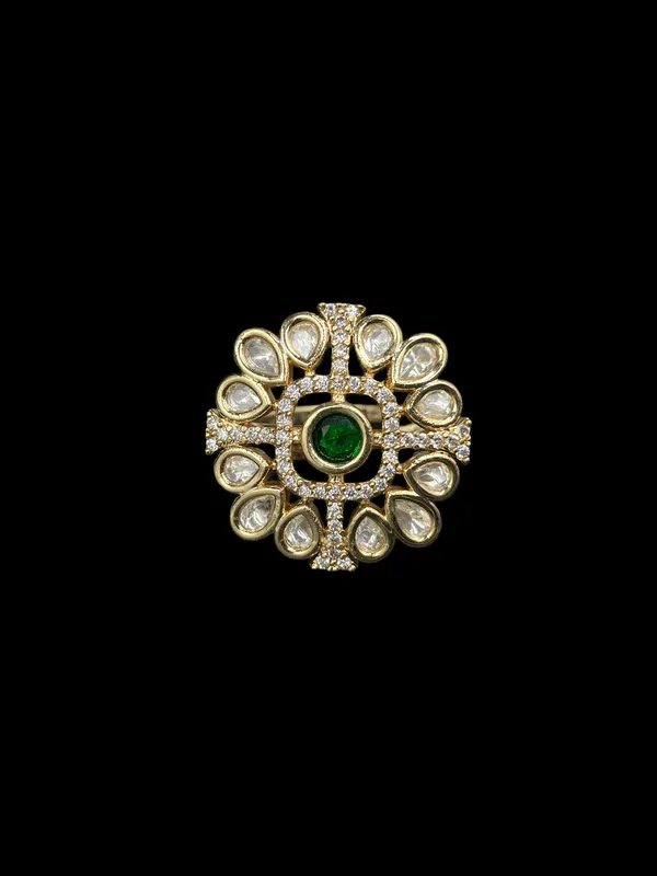 Kundan_Polki_Teardrop_Bloom_Cocktail_Ring_-_Emerald_Green_|_K_Gold