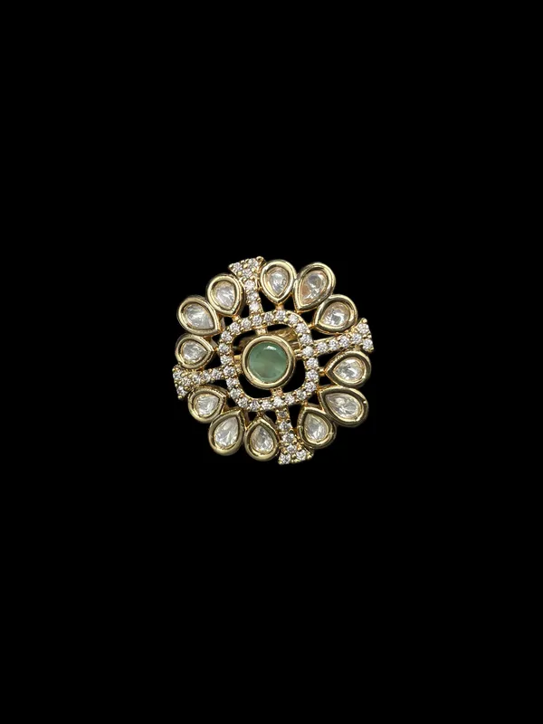 Kundan_Polki_Teardrop_Bloom_Cocktail_Ring_-_Mint_Green_|_K_Gold