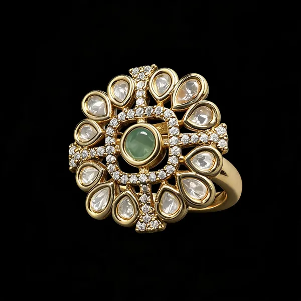 Kundan_Polki_Teardrop_Bloom_Cocktail_Ring_-_Mint_Green_|_K_Gold