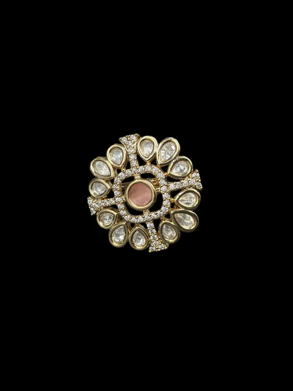 Kundan_Polki_Teardrop_Bloom_Cocktail_Ring_-_Baby_Pink_|_K_Gold