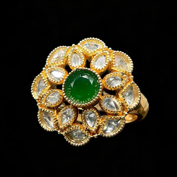 Kundan_Polki_Milgrain_Bloom_Cocktail_Ring_-_Emerald_Green_|_K_Gold