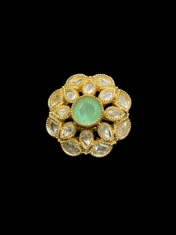Kundan_Polki_Milgrain_Bloom_Cocktail_Ring_-_Mint_Green_|_K_Gold