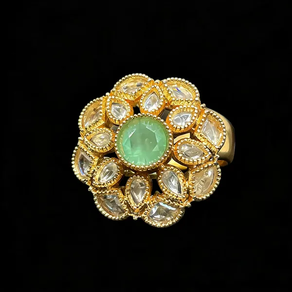 Kundan_Polki_Milgrain_Bloom_Cocktail_Ring_-_Mint_Green_|_K_Gold