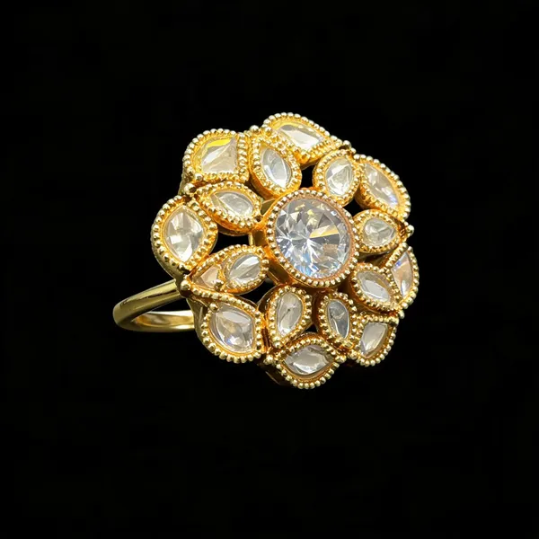 Kundan_Polki_Milgrain_Bloom_Cocktail_Ring_-_White_|_K_Gold