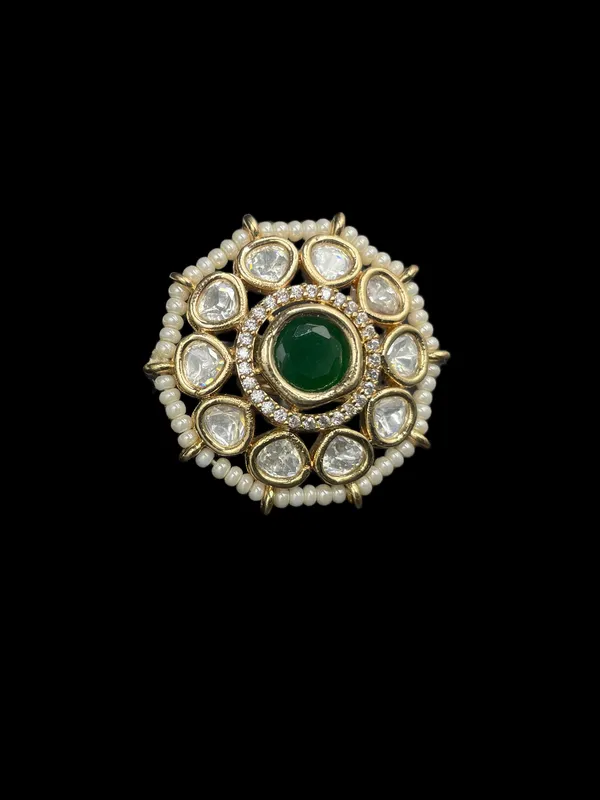 Kundan_Polki_Pearl_Border_Oval_Cluster_Cocktail_Ring_-_Emerald_Green_|_K_Gold