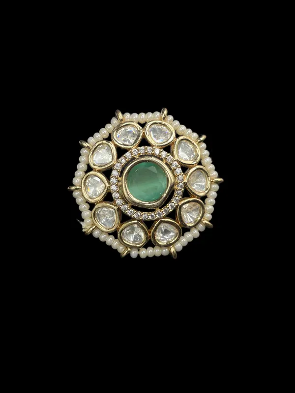 Kundan_Polki_Pearl_Border_Oval_Cluster_Cocktail_Ring_-_Mint_Green_|_K_Gold