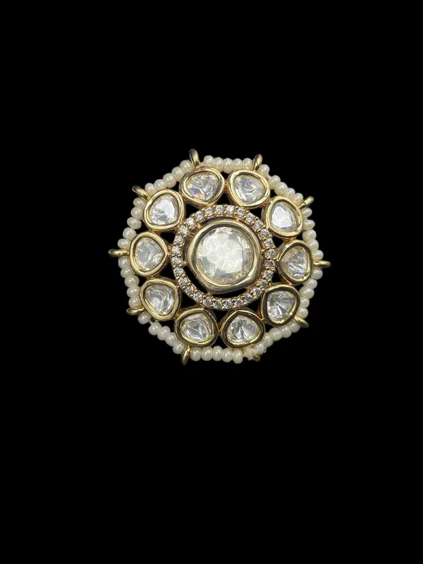 Kundan_Polki_Pearl_Border_Oval_Cluster_Cocktail_Ring_-_White_|_K_Gold