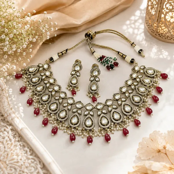 Kundan_Polki_Teardrop_Oval_Cascade_Necklace_Set
