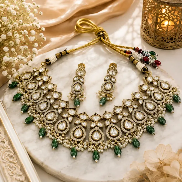Kundan_Polki_Teardrop_Oval_Cascade_Necklace_Set