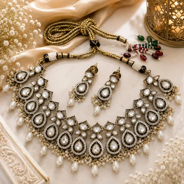 Kundan_Polki_Teardrop_Oval_Cascade_Necklace_Set