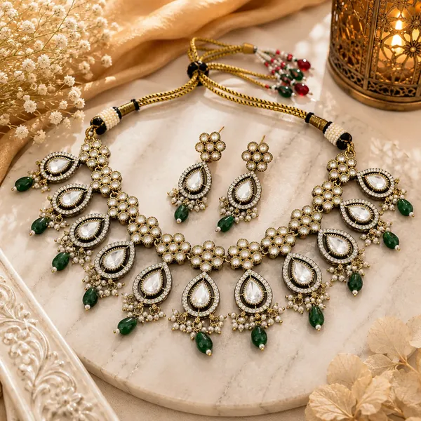 Kundan_Polki_Teardrop_Floral_Drop_Necklace_Set