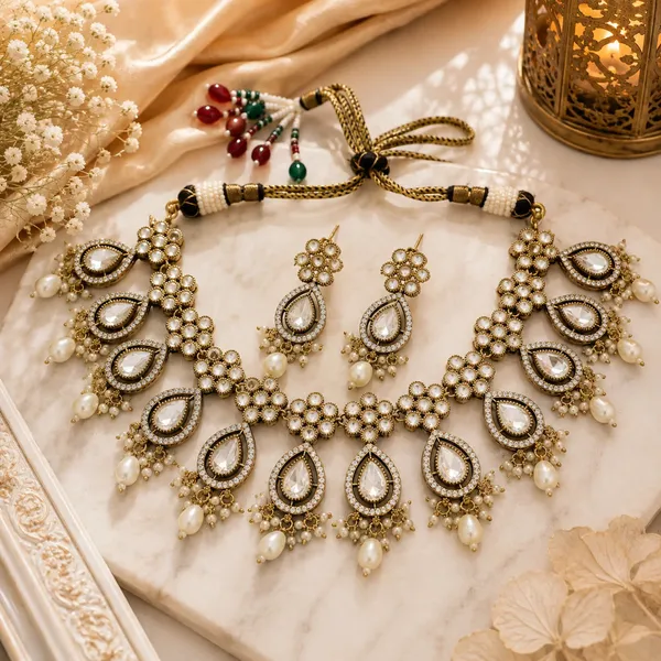 Kundan_Polki_Teardrop_Floral_Drop_Necklace_Set