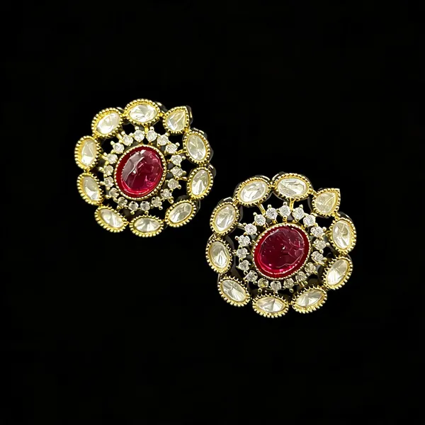 Kundan_Foil_Polki_Oval_Modak_Dome_Halo_Stud_Earrings