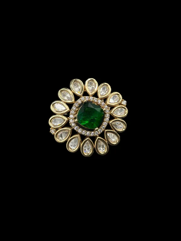 Kundan_Foil_Polki_Teardrop_Sunburst_Cocktail_Ring_-_Emerald_Green_|_K_Gold