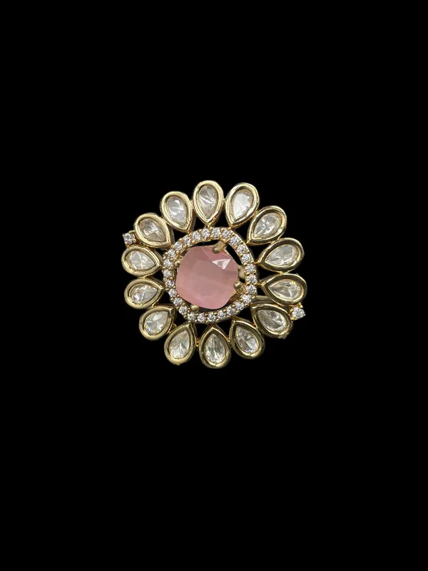 Kundan_Foil_Polki_Teardrop_Sunburst_Cocktail_Ring_-_Baby_Pink_|_K_Gold