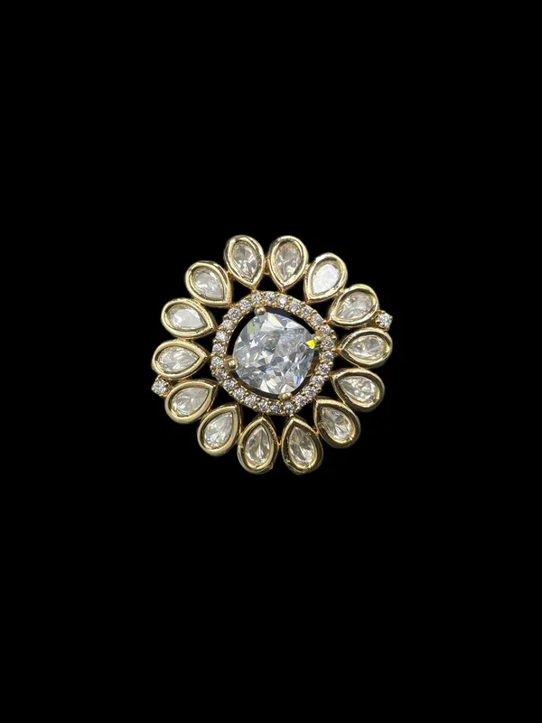 Kundan_Foil_Polki_Teardrop_Sunburst_Cocktail_Ring_-_White_|_K_Gold