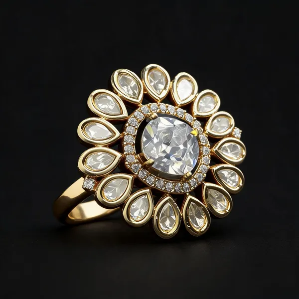 Kundan_Foil_Polki_Teardrop_Sunburst_Cocktail_Ring_-_White_|_K_Gold