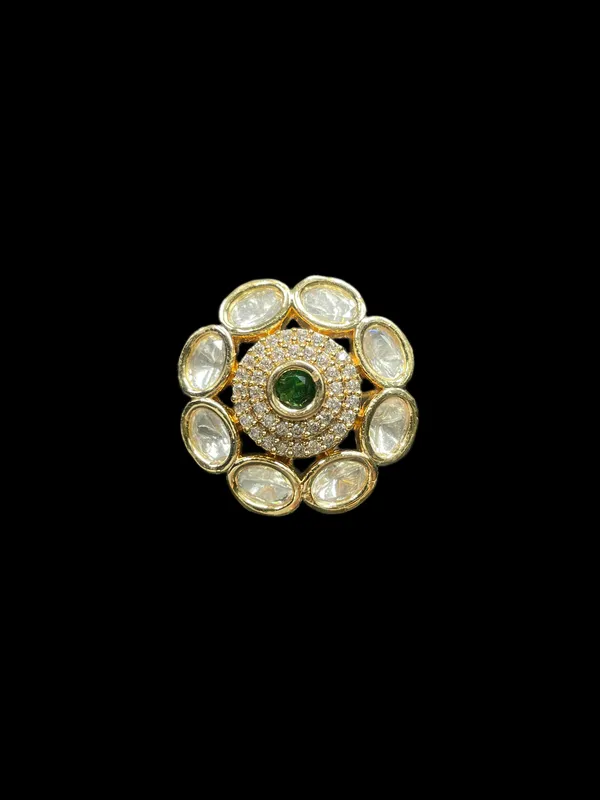 Kundan_Polki_Oval_Petal_Halo_Cocktail_Ring_-_Emerald_Green_|_K_Gold