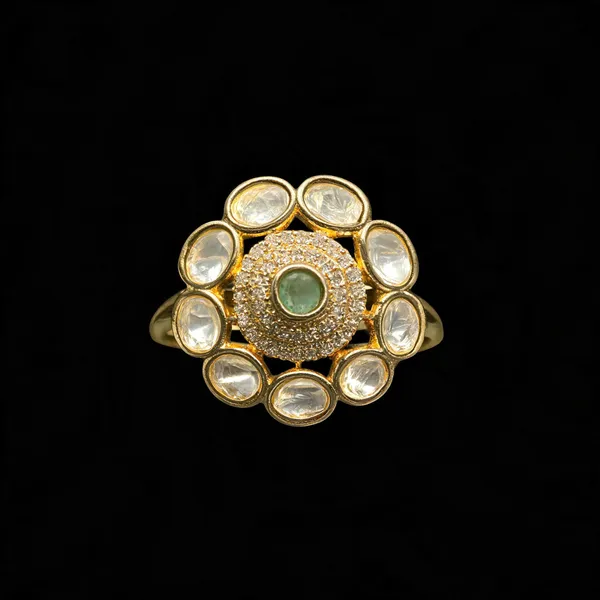 Kundan_Polki_Oval_Orbit_Bloom_Cocktail_Ring_-_Mint_Green_|_K_Gold