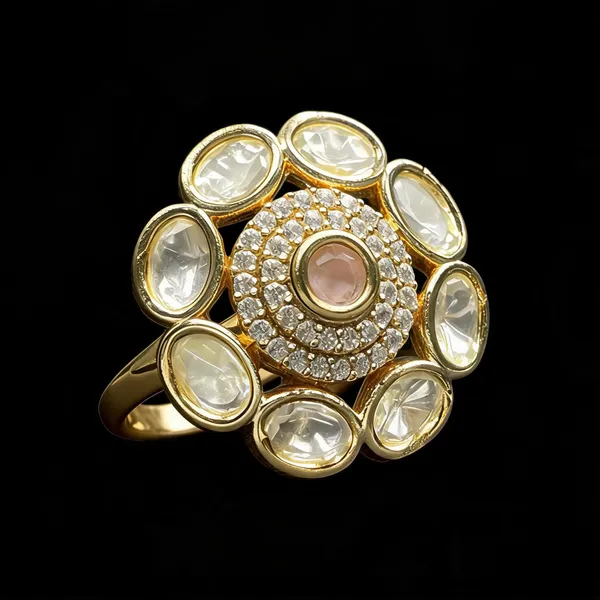 Kundan_Polki_Oval_Petal_Halo_Cocktail_Ring_-_Baby_Pink_|_K_Gold
