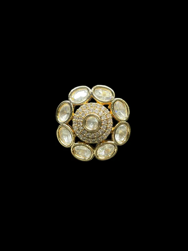 Kundan_Polki_Oval_Petal_Halo_Cocktail_Ring_-_White_|_K_Gold