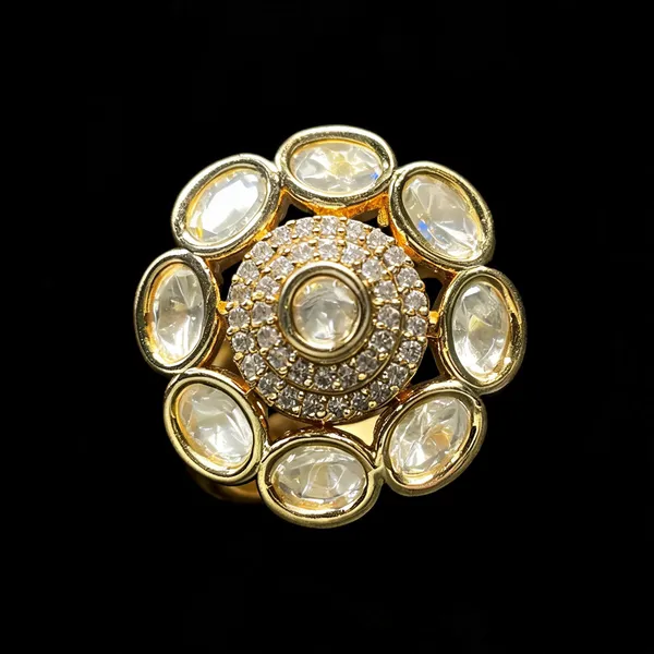 Kundan_Polki_Oval_Petal_Halo_Cocktail_Ring_-_White_|_K_Gold