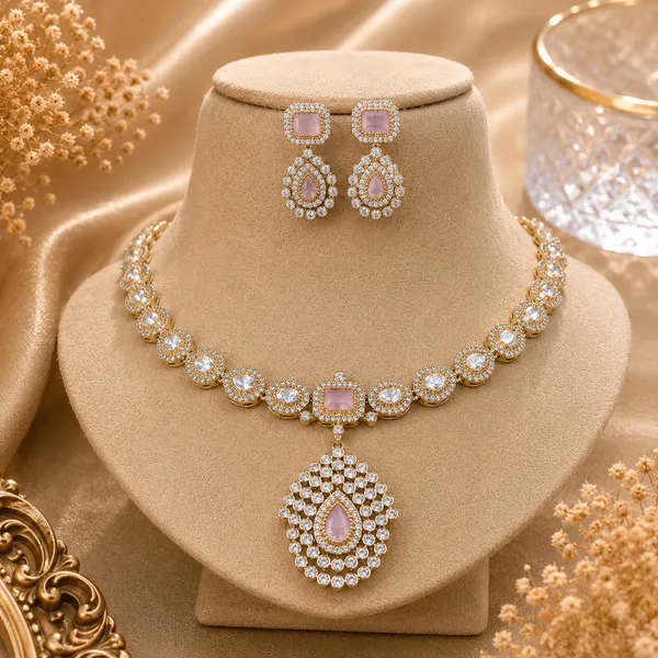 Ad_&_Kundan_Polki_Teardrop_Pendant_Necklace_And_Earring_Set_|_K_Gold