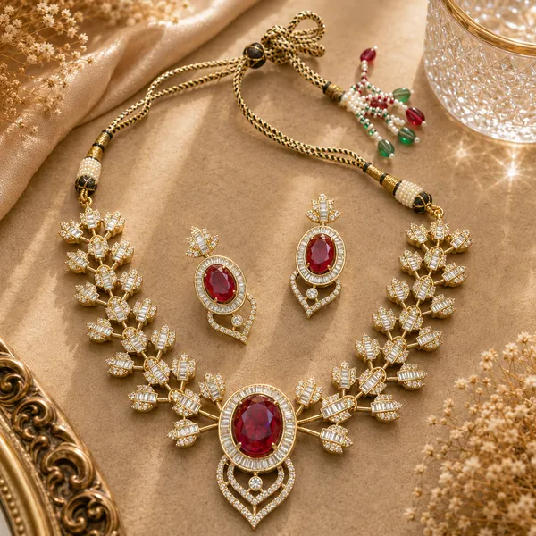 Ad_Baguette_Lotus_Leaf_Oval_Drop_Necklace_Earring_Set