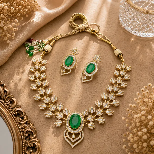 Ad_Baguette_Lotus_Leaf_Oval_Drop_Necklace_Earring_Set